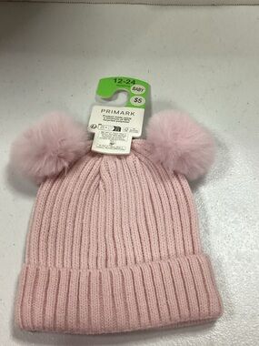 Primark Light Pink Double Pom Ribbed Knit Hat